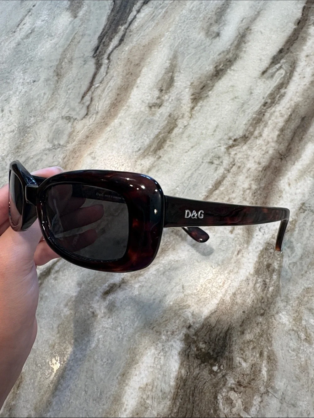 Vintage Designer Tortoiseshell Rectangular Women's Sunglasses - Dark Lenses